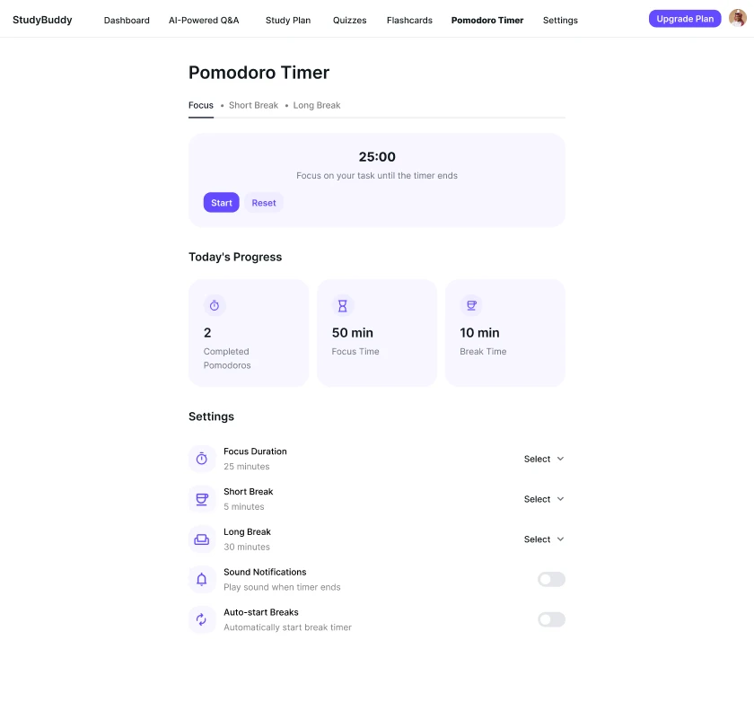 Pomodoro Timer Page
